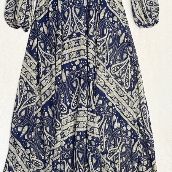 Sheryl Crow Paisley Print V-Neck Maxi Dress Size S Pom-Poms Hippie Boho Gypsy - Picture 6 of 13